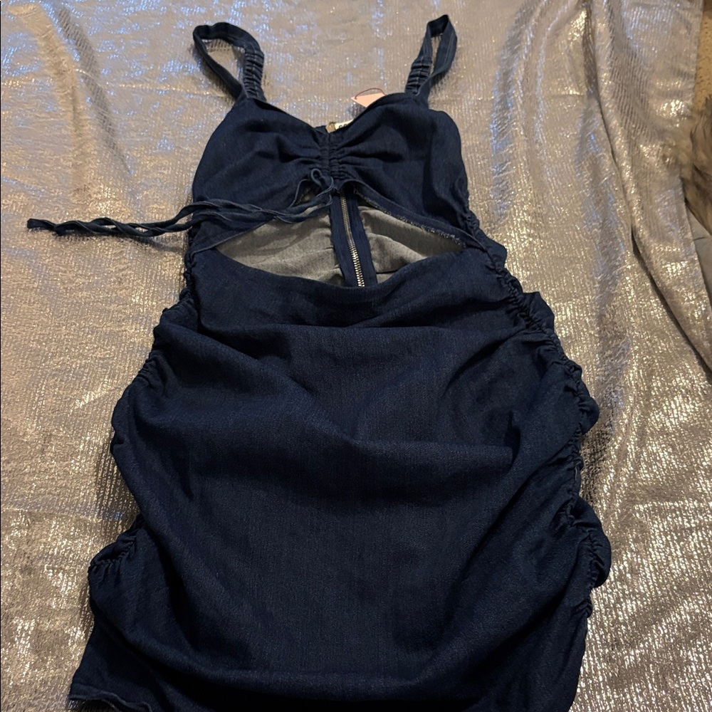 Stylish Denim Navy Blue Cutout Dress